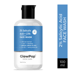 GlowPop 2% Salicylic Acid For Oily Skin | Sulphate free, Anti Acne Face Cleanser With LHA & Zinc For Acne or Pimples | For Women & Men | Face Wash  (100 ml)