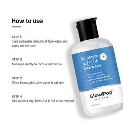 GlowPop 2% Salicylic Acid For Oily Skin | Sulphate free, Anti Acne Face Cleanser With LHA & Zinc For Acne or Pimples | For Women & Men | Face Wash  (100 ml)