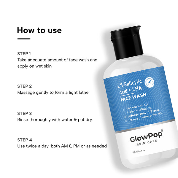 GlowPop 2% Salicylic Acid For Oily Skin | Sulphate free, Anti Acne Face Cleanser With LHA & Zinc For Acne or Pimples | For Women & Men | Face Wash  (100 ml)