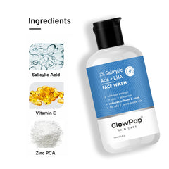 GlowPop 2% Salicylic Acid For Oily Skin | Sulphate free, Anti Acne Face Cleanser With LHA & Zinc For Acne or Pimples | For Women & Men | Face Wash  (100 ml)