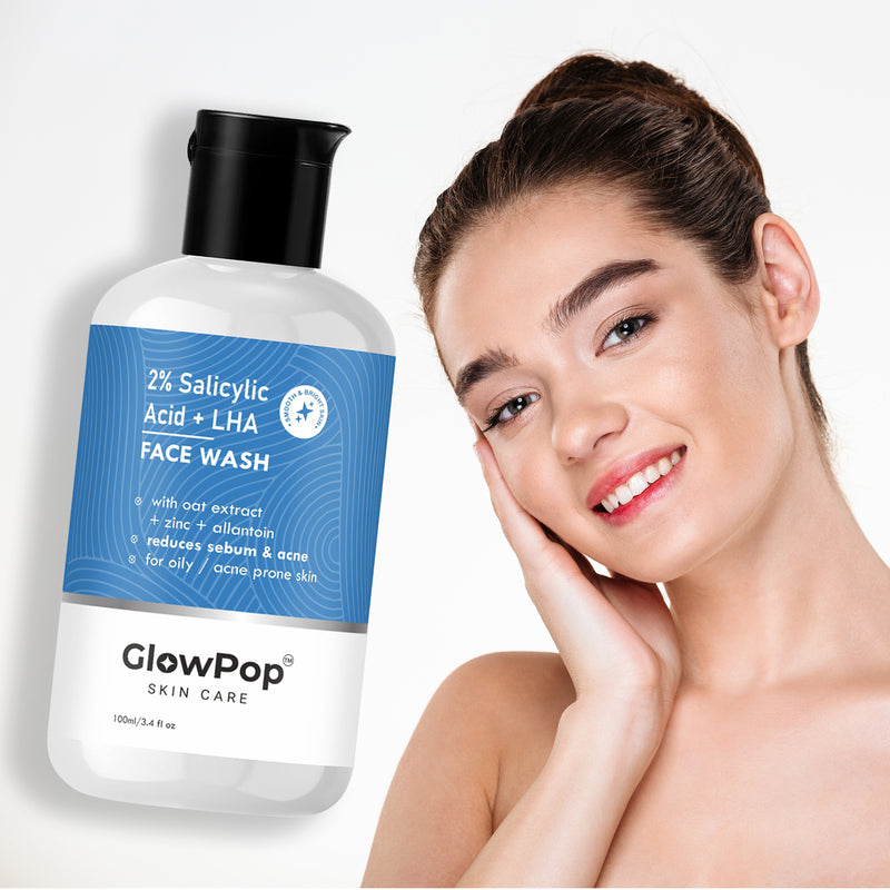 GlowPop 2% Salicylic Acid For Oily Skin | Sulphate free, Anti Acne Face Cleanser With LHA & Zinc For Acne or Pimples | For Women & Men | Face Wash  (100 ml)