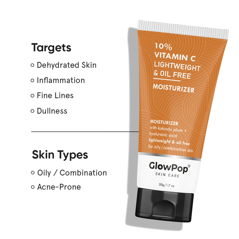 GlowPop 10% Vitamin C B5 Oil Free Face Moisturizer with Zinc, Copper & HA for Oily skin  (50 g)