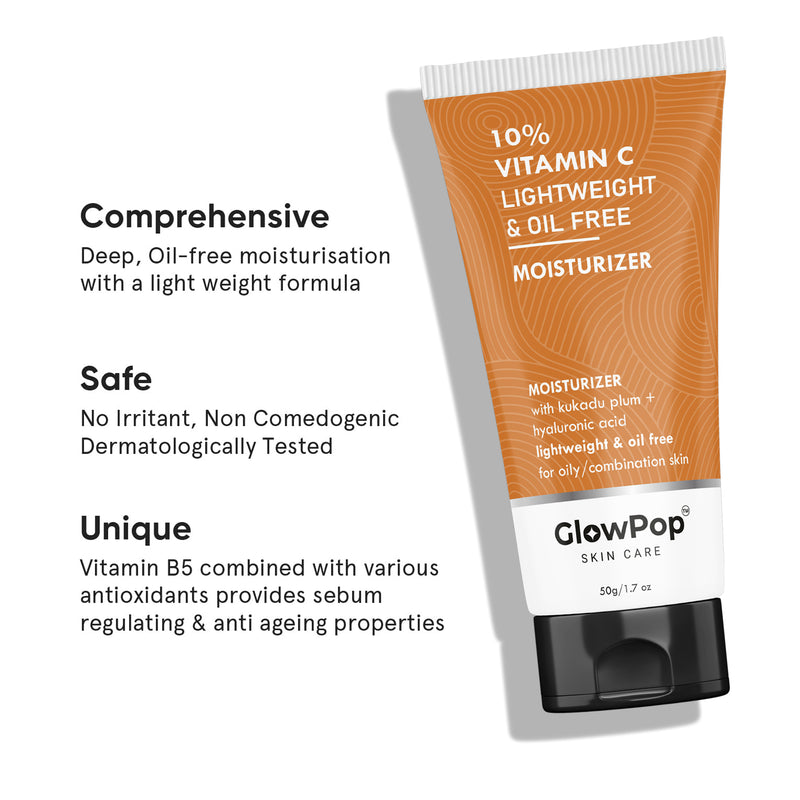 GlowPop 10% Vitamin C B5 Oil Free Face Moisturizer with Zinc, Copper & HA for Oily skin  (50 g)