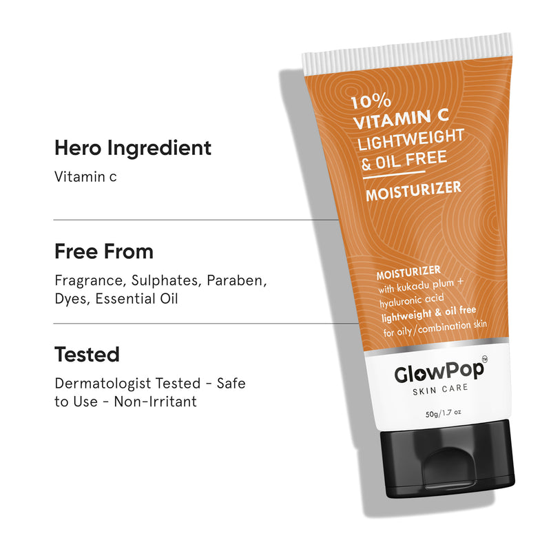 GlowPop 10% Vitamin C B5 Oil Free Face Moisturizer with Zinc, Copper & HA for Oily skin  (50 g)