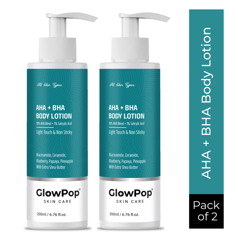 GlowPop 10% AHA + 1% BHA Body Lotion - Smooths Rough & Bumpy Skin - With Niacinamide  (200 ml)