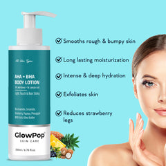 GlowPop 10% AHA + 1% BHA Body Lotion - Smooths Rough & Bumpy Skin - With Niacinamide  (200 ml)