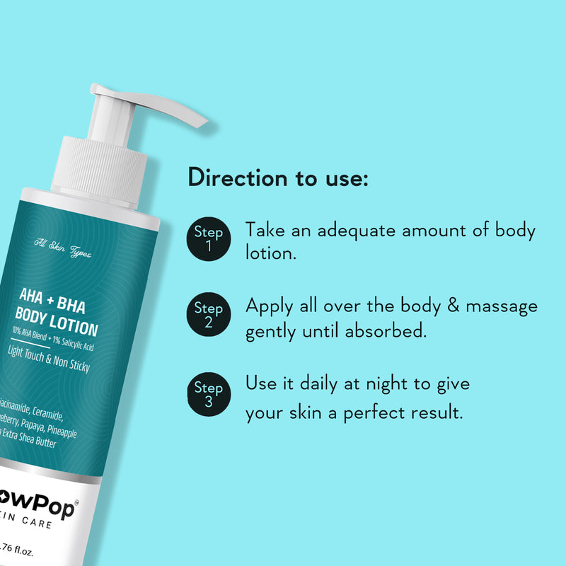 GlowPop 10% AHA + 1% BHA Body Lotion - Smooths Rough & Bumpy Skin - With Niacinamide  (200 ml)