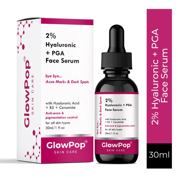 GlowPop 2% Hyaluronic Acid + PGA Serum for Intense Hydration, Glowing Skin & Fine Lines | Daily Hydrating Face Serum For Women & Men with Dry, Normal & Oily Skin | 30 ml