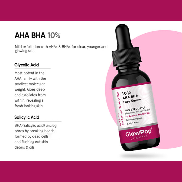 GlowPop 10% AHA BHA Serum Exfoliator with Hyaluronic acid for Even Tone & Texture  (30 ml)