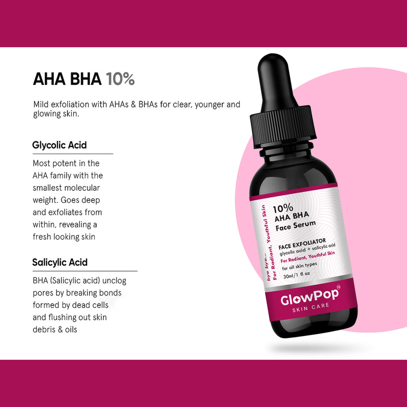 GlowPop 10% AHA BHA Serum Exfoliator with Hyaluronic acid for Even Tone & Texture  (30 ml)