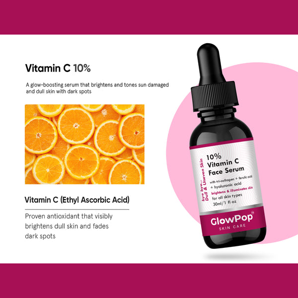 GlowPop 10% Vitamin C Serum for Skin Brightening, UV Damage & Glow (Stable) Men & Women  (30 ml)